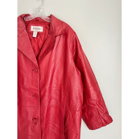 Vintage 90s Y2K Red Pieced Leather Jacket Coat 20W Plus Size Veranesi Moto - Picture 4 of 15